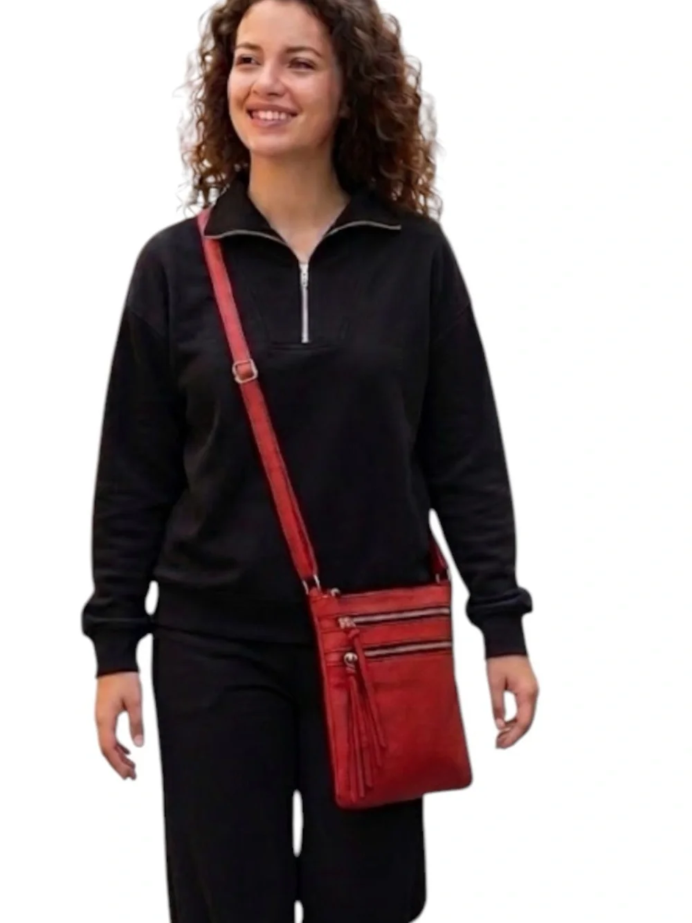 Red Crossbody Pebble Leather Travel Everyday Bag Stylish 9” x 7”